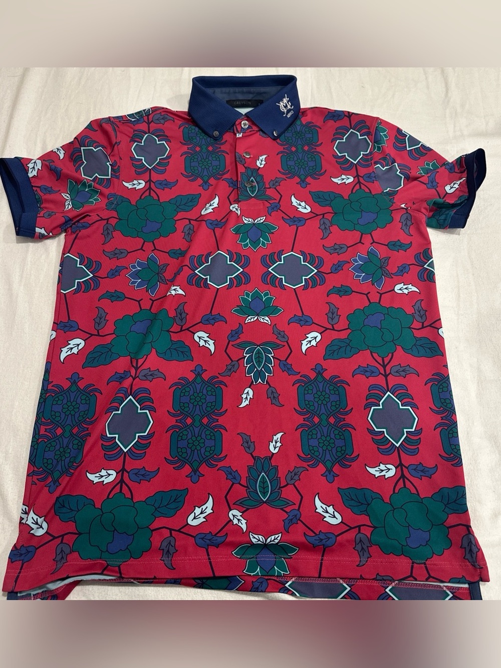 Greyson Polo Shirt Mens small  Pink Floral Print Golf Cancun Country Club